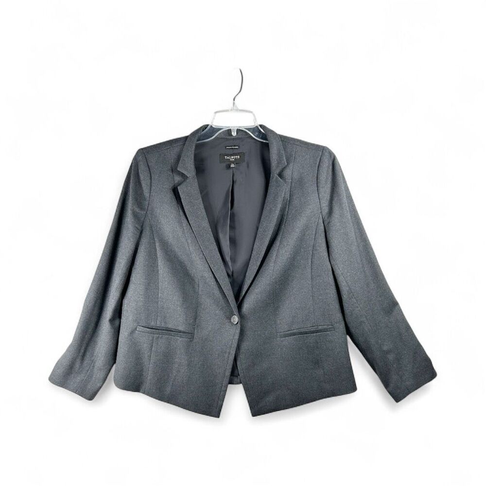 Talbots Woman 12W Italian Wool Blend Blazer Gray One-Button Career Jacket
